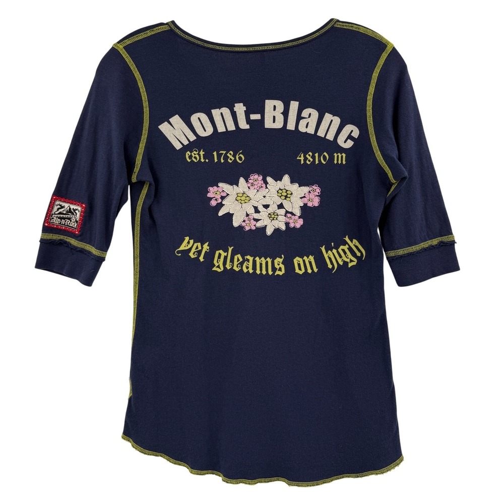 Alp N Rock Henley Womens Small Mont‎ Blanc Chamonix Embroidered 3/4 Sleeve